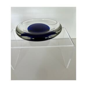 Vintage Art Glass Paperweight Trinket Dish Mouth-Blown Thick Cased Glass JL